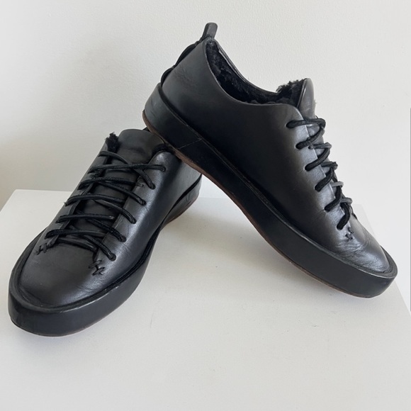 FEIT black luxury handmade low top leather shearling interior sneakers shoes - Picture 5 of 6